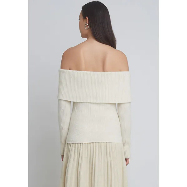 Eleven Six Women's Raya Wide Rib Knit Off-Shoulder Long Sleeve Sweater, Ivory