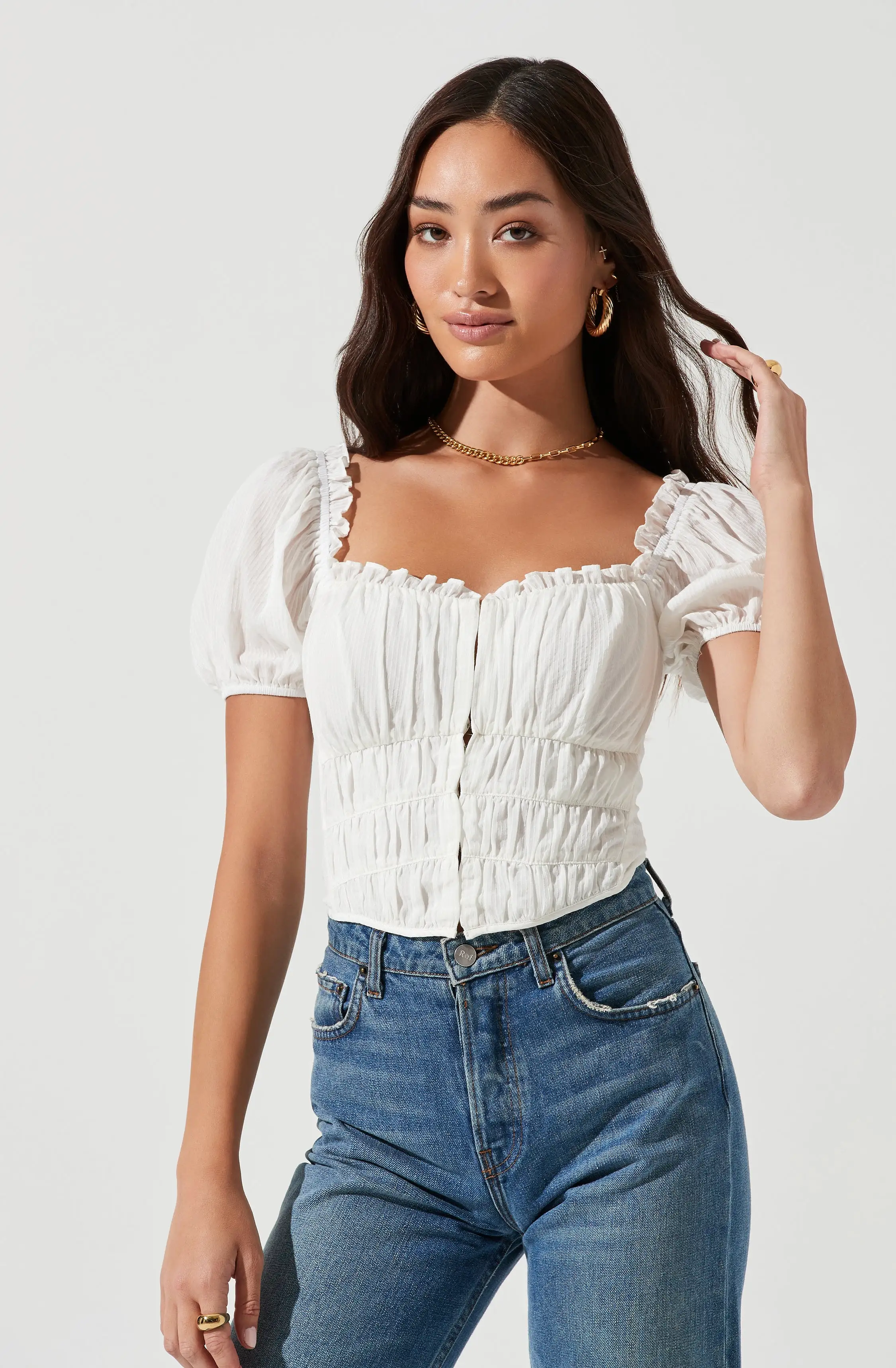 Empress Ruched Hook And Eye Puff Sleeve Top