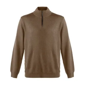 Extra Fine 'Zegna Baruffa' Merino Wool Quarter-Zip Sweater in Mushroom by Viyella