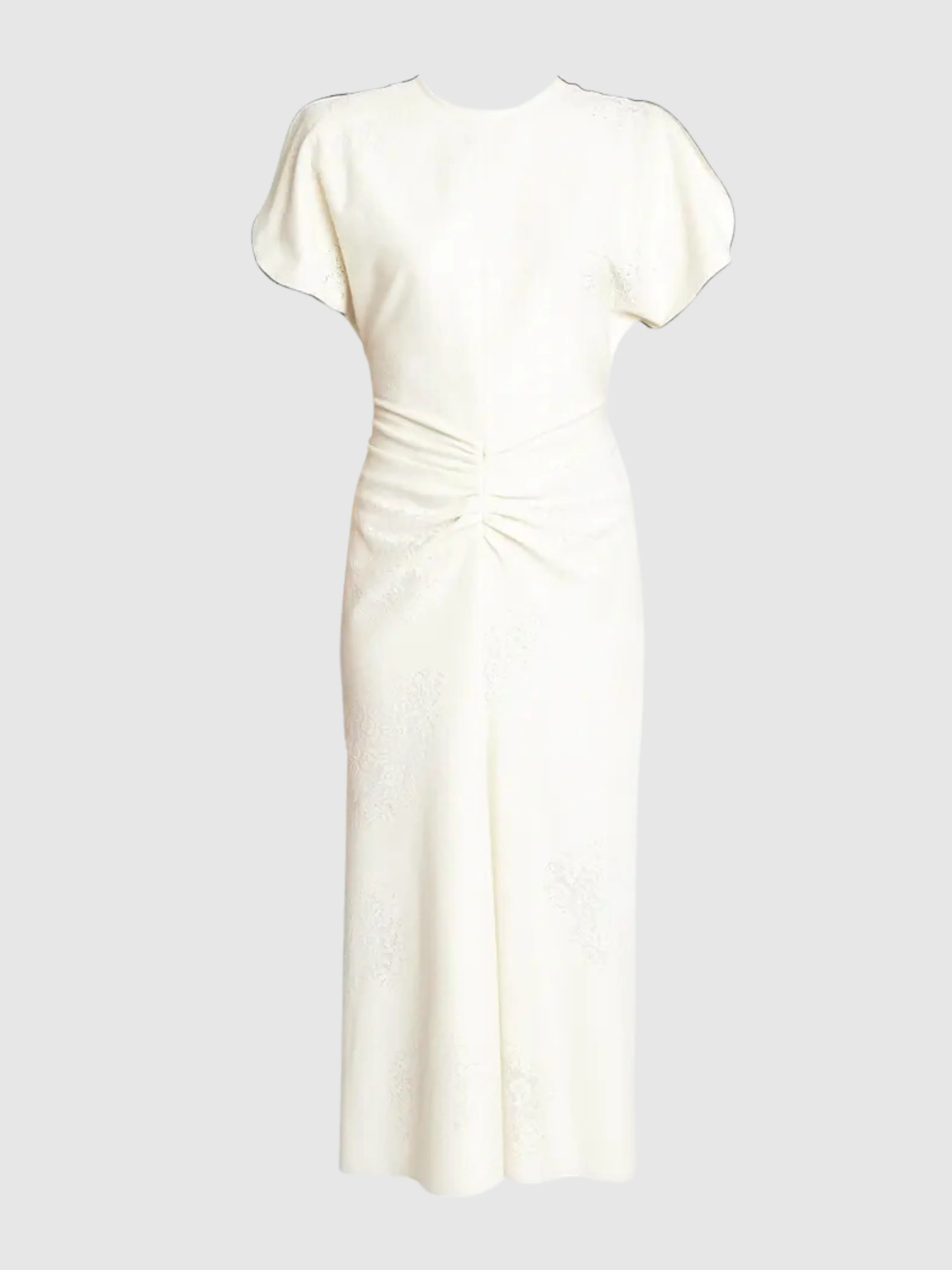 Gathered Waist Midi Dress in Cream