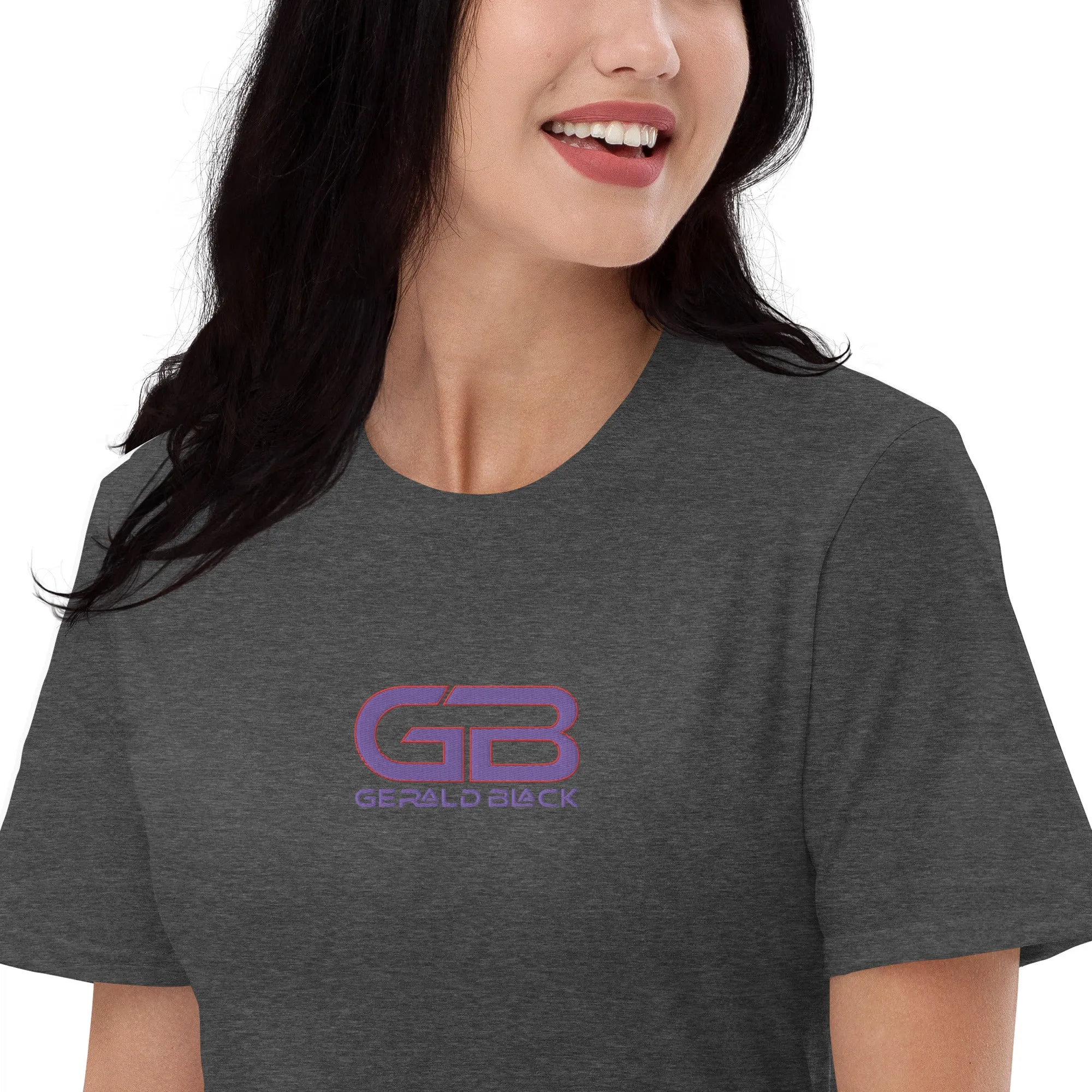 Gerald Black Purple Embroidered Short-sleeve Statement T-Shirt for Unisex