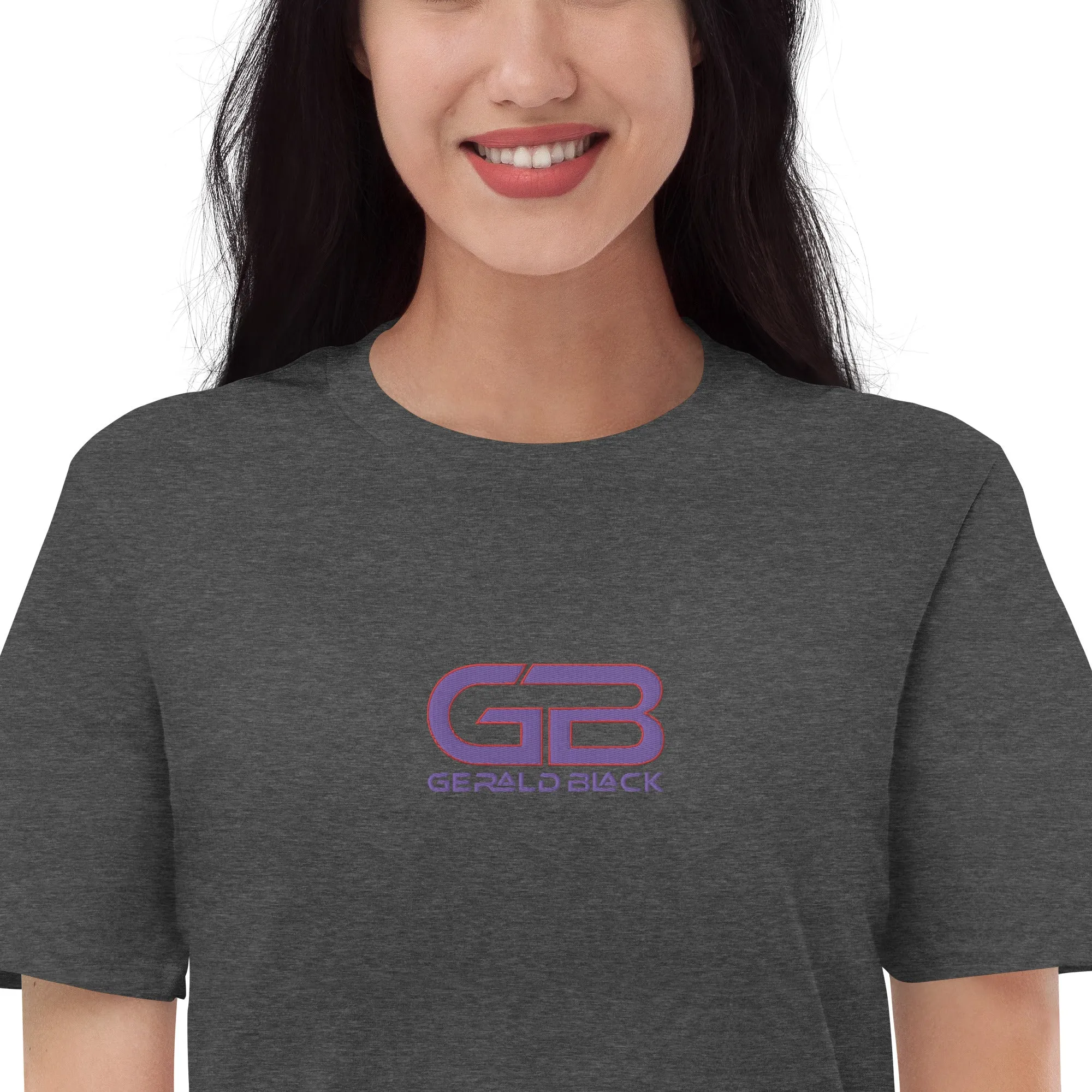 Gerald Black Purple Embroidered Short-sleeve Statement T-Shirt for Unisex