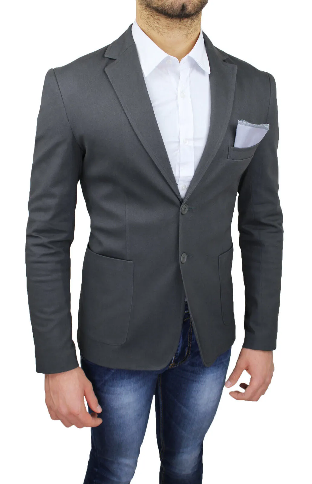 GIACCA UOMO BLAZER GRIGIO SCURO SARTORIALE MADE IN ITALY SLIM FIT ADERENTE