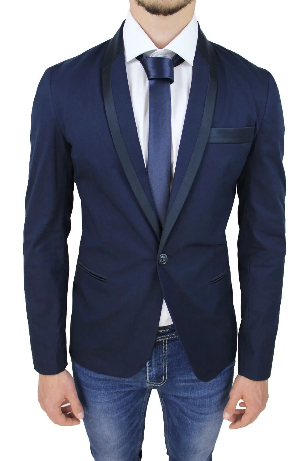 Giacca uomo blu scuro elegante casual blazer cotone 100% made in Italy