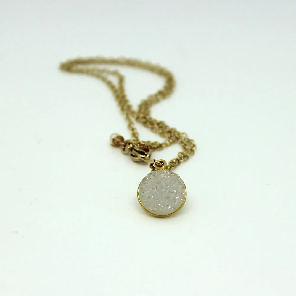 Gold White Druzy Necklace