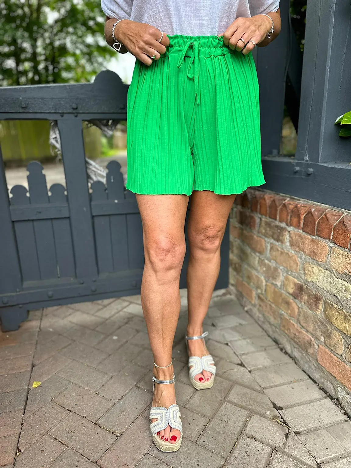 Green Pleated Shorts