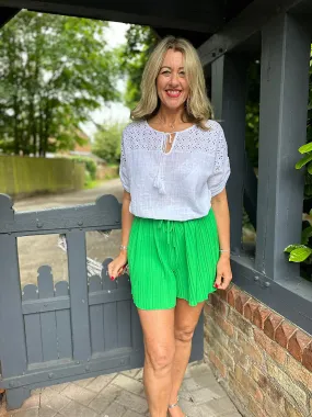 Green Pleated Shorts