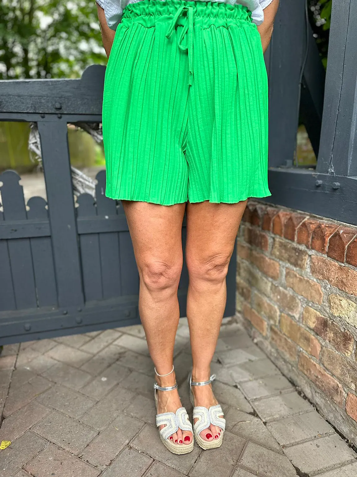 Green Pleated Shorts