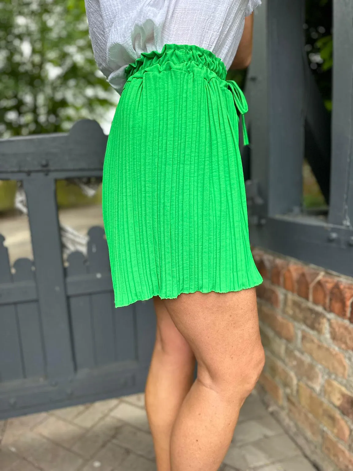 Green Pleated Shorts