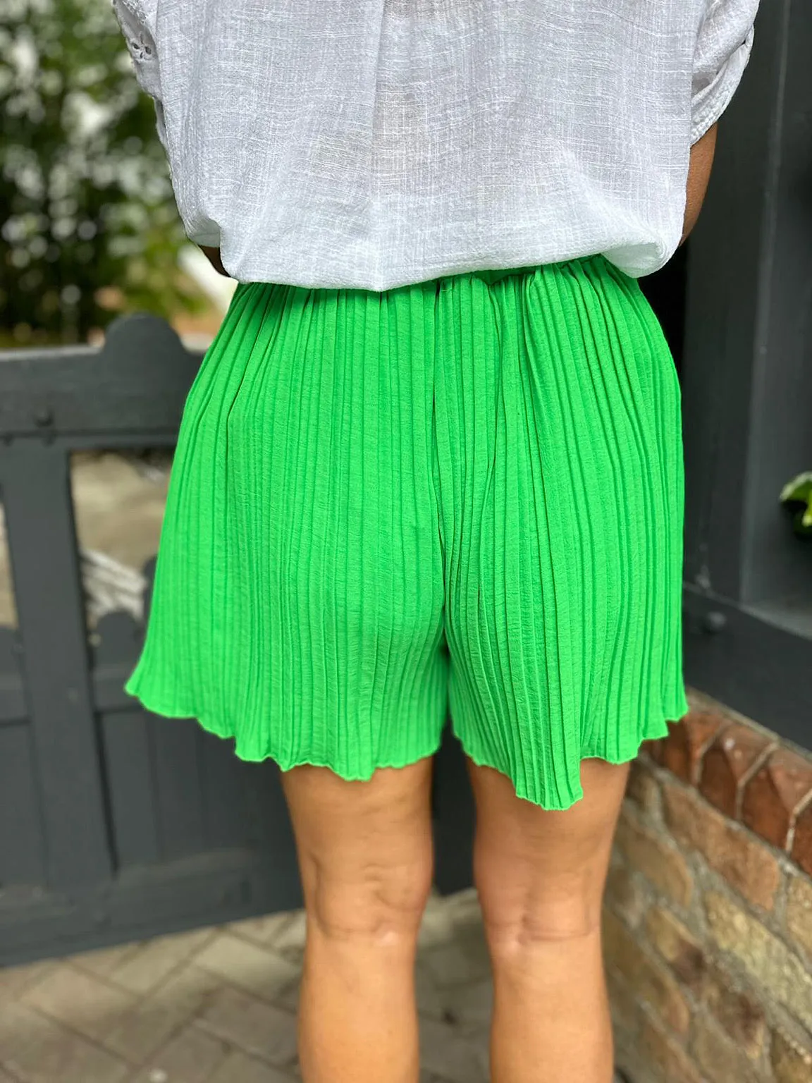 Green Pleated Shorts