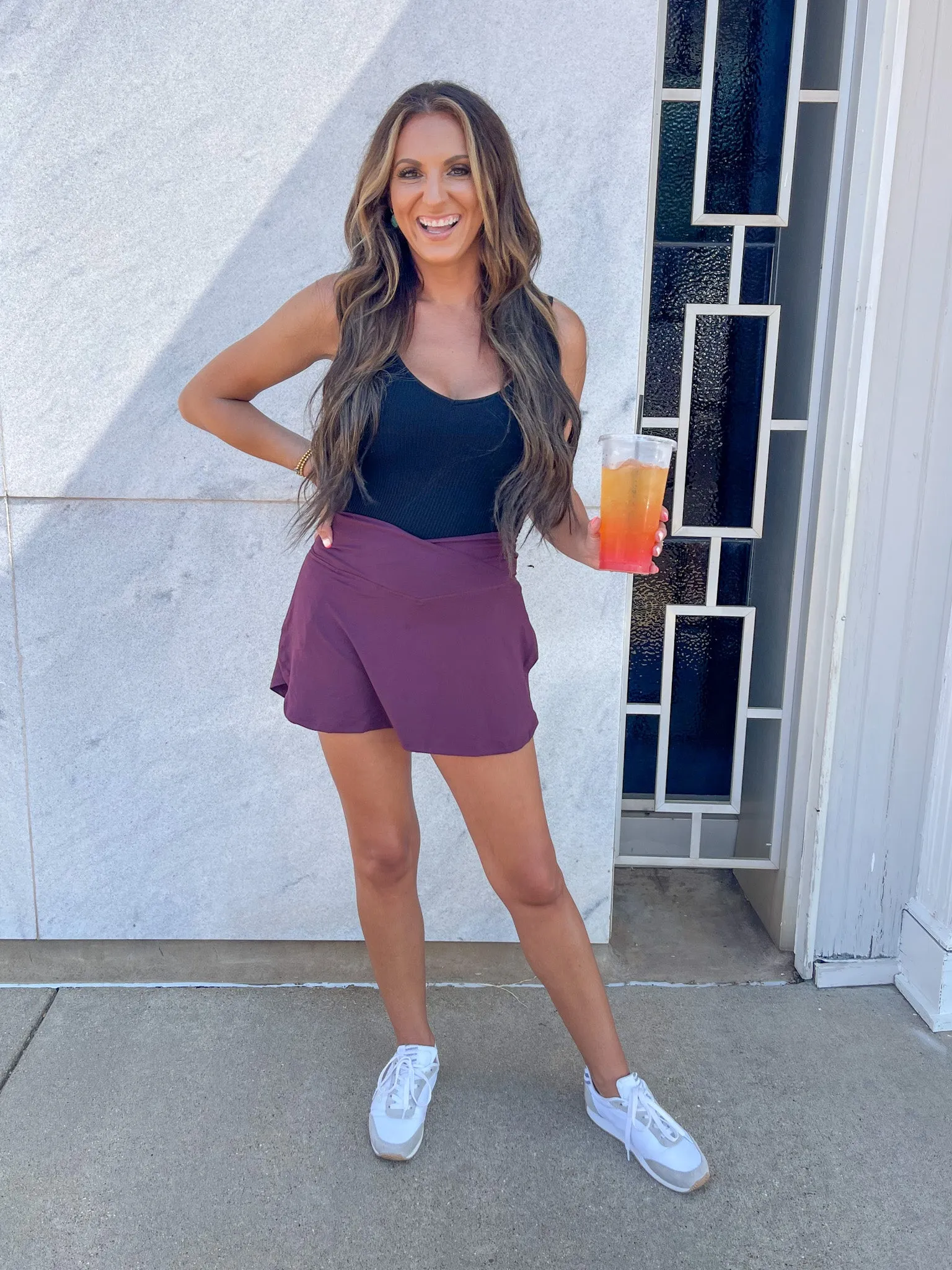 High Waist Crossover Skort - Cassis