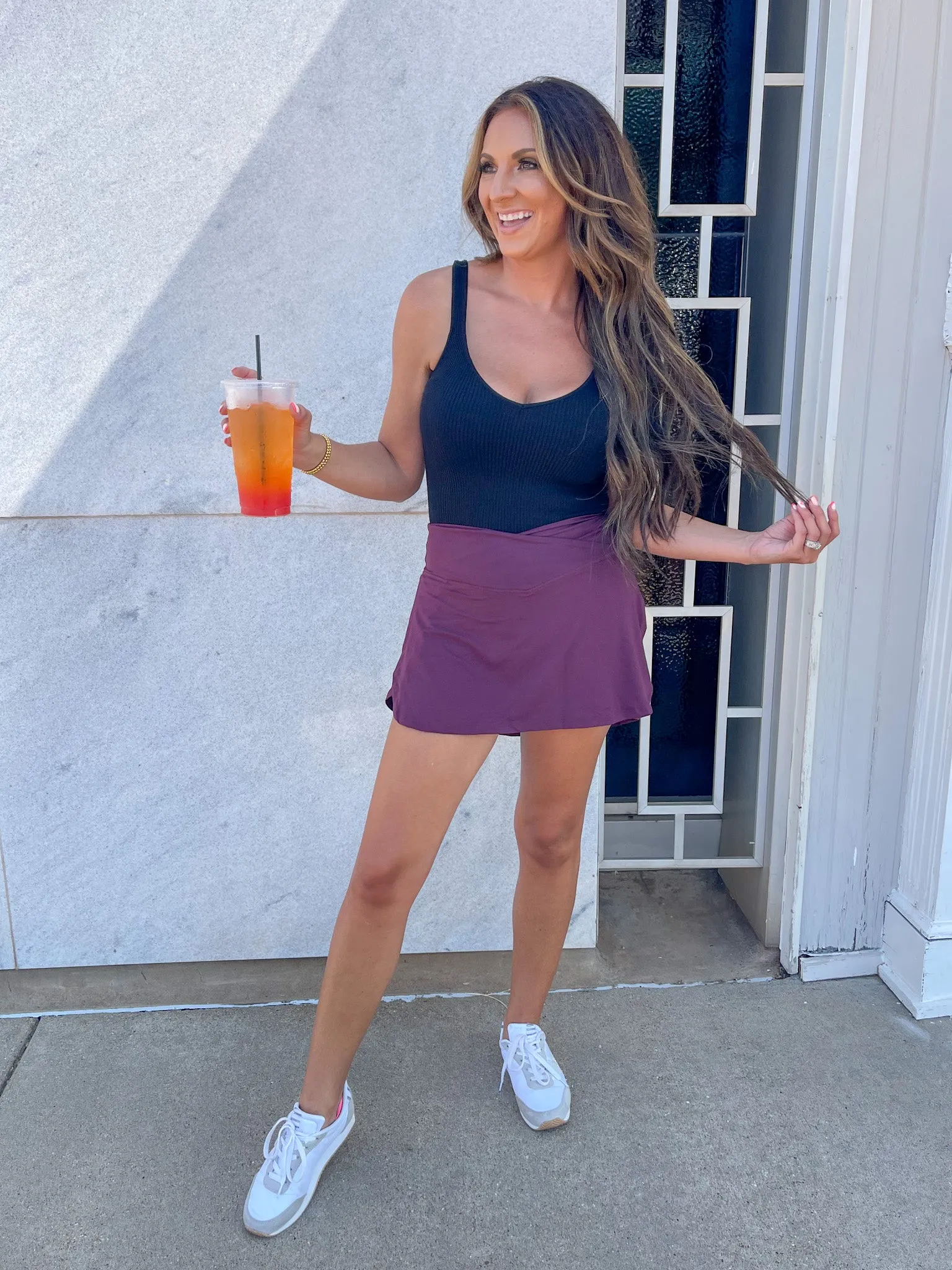 High Waist Crossover Skort - Cassis