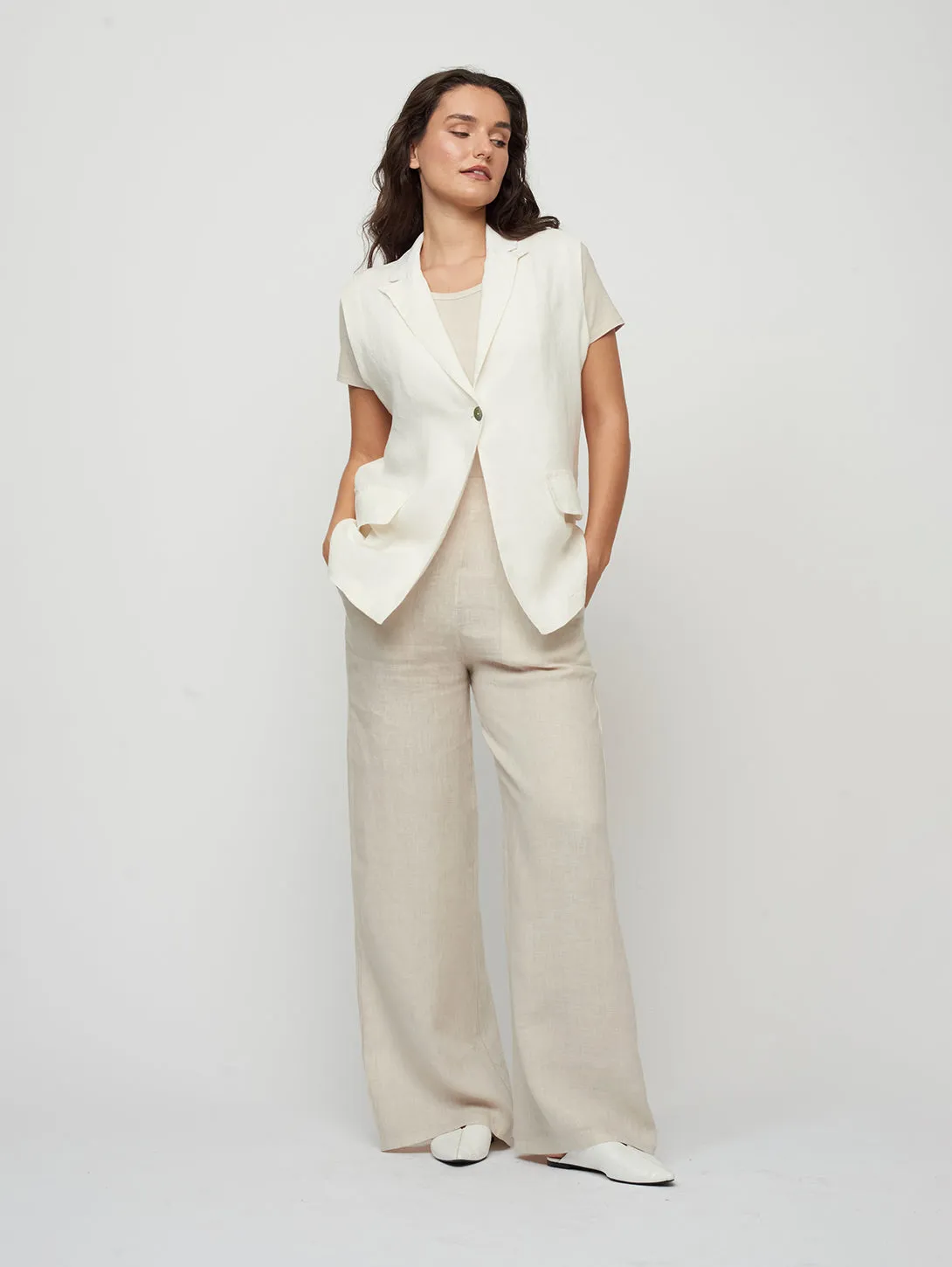 High Waist Linen Pant - Nude