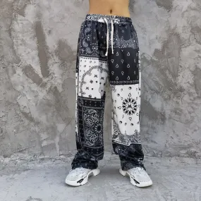 Hip Hop Sweatpants Printed Patchwork Men Straight Pants Casual Clothing Retro Legged Trousers