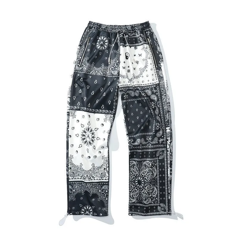 Hip Hop Sweatpants Printed Patchwork Men Straight Pants Casual Clothing Retro Legged Trousers