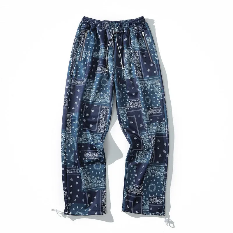 Hip Hop Sweatpants Printed Patchwork Men Straight Pants Casual Clothing Retro Legged Trousers