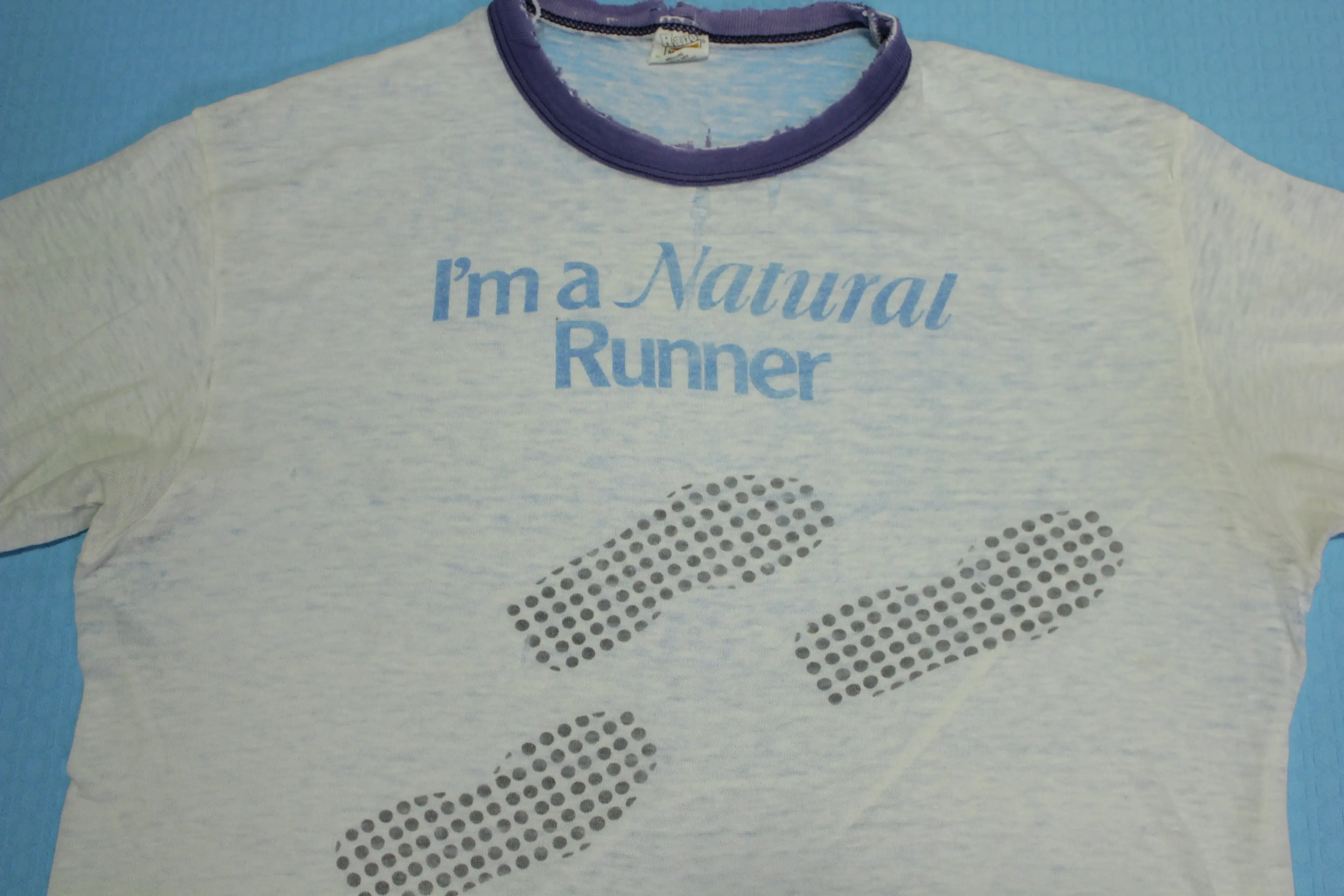 I'm A Natural Runner Paper Thin Distressed Vintage 70's Hanes Single Stitch RingerT-Shirt