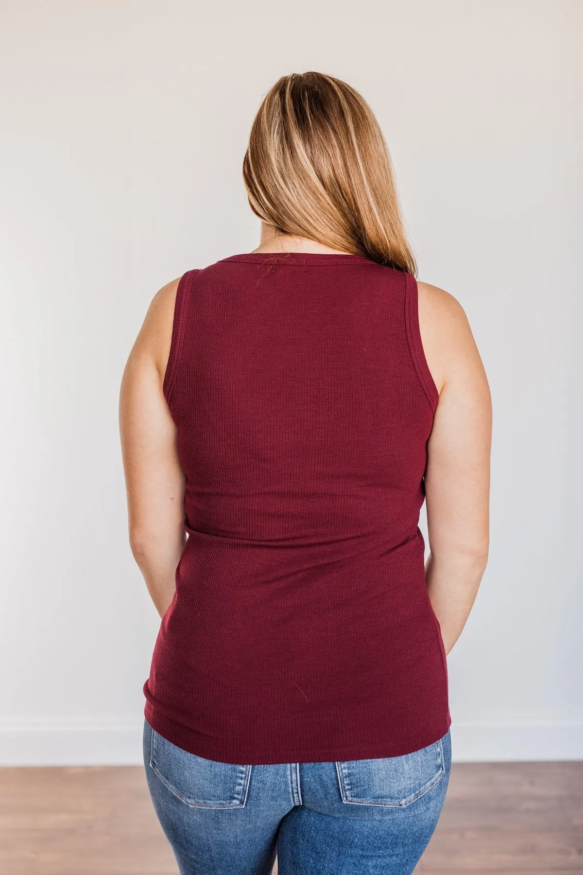 In My Feelings Henley Tank Top- Burgundy