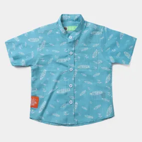 Infant Boys Cotton Slub Basic Casual Shirt (Surfing)-L/BLUE