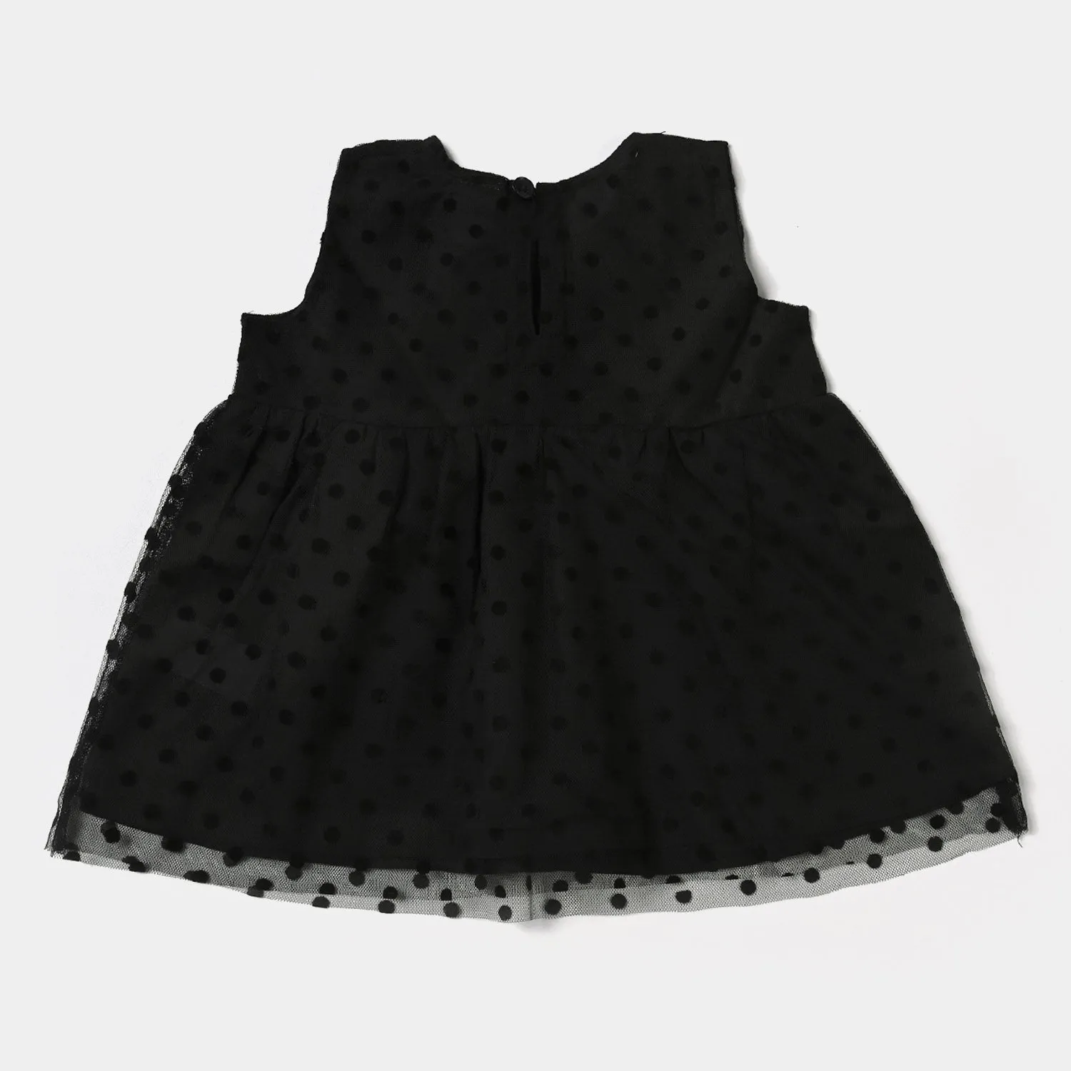 Infant Girls Brochia Net Polka Frock-BLACK