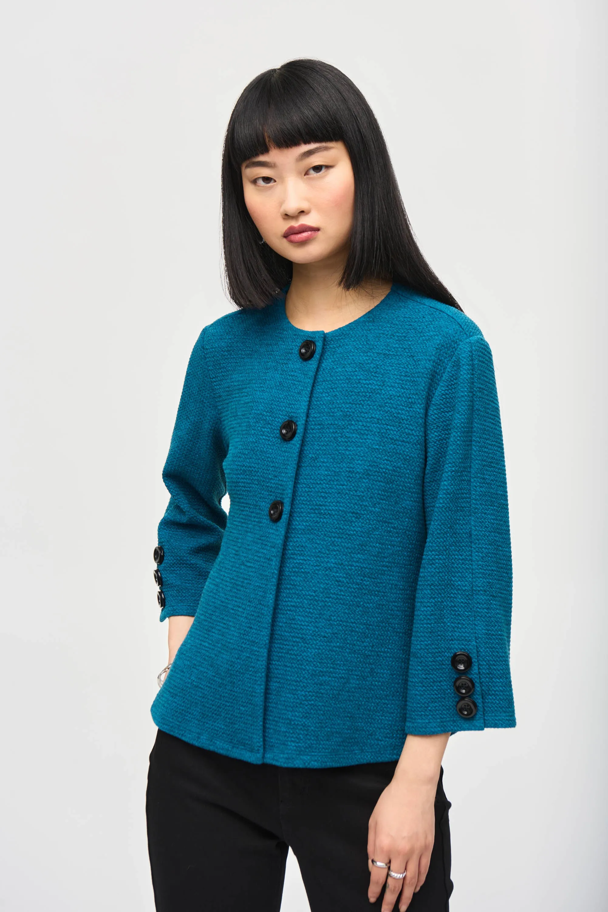 Jacquard Sweater Knit Fitted Jacket