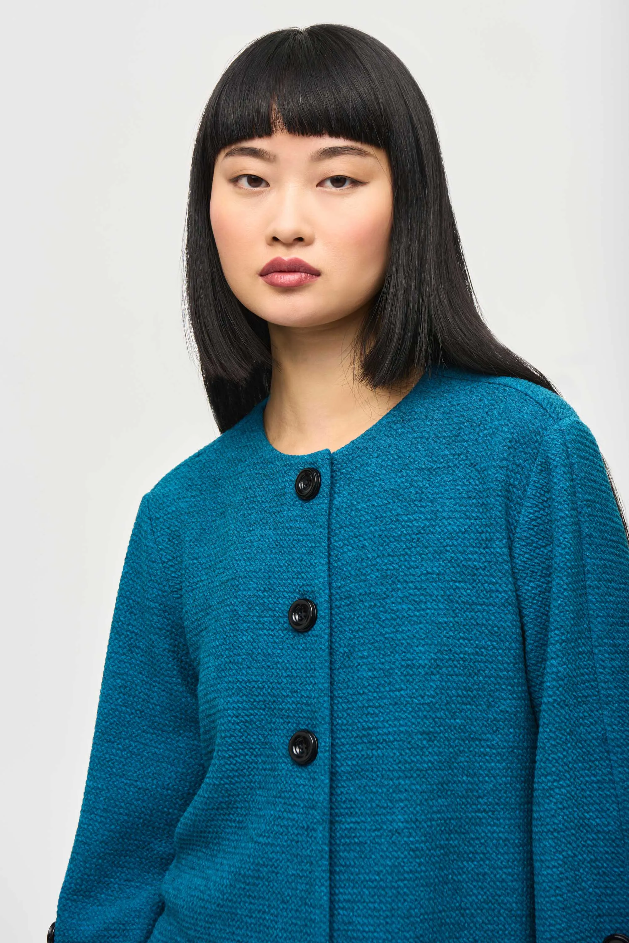 Jacquard Sweater Knit Fitted Jacket