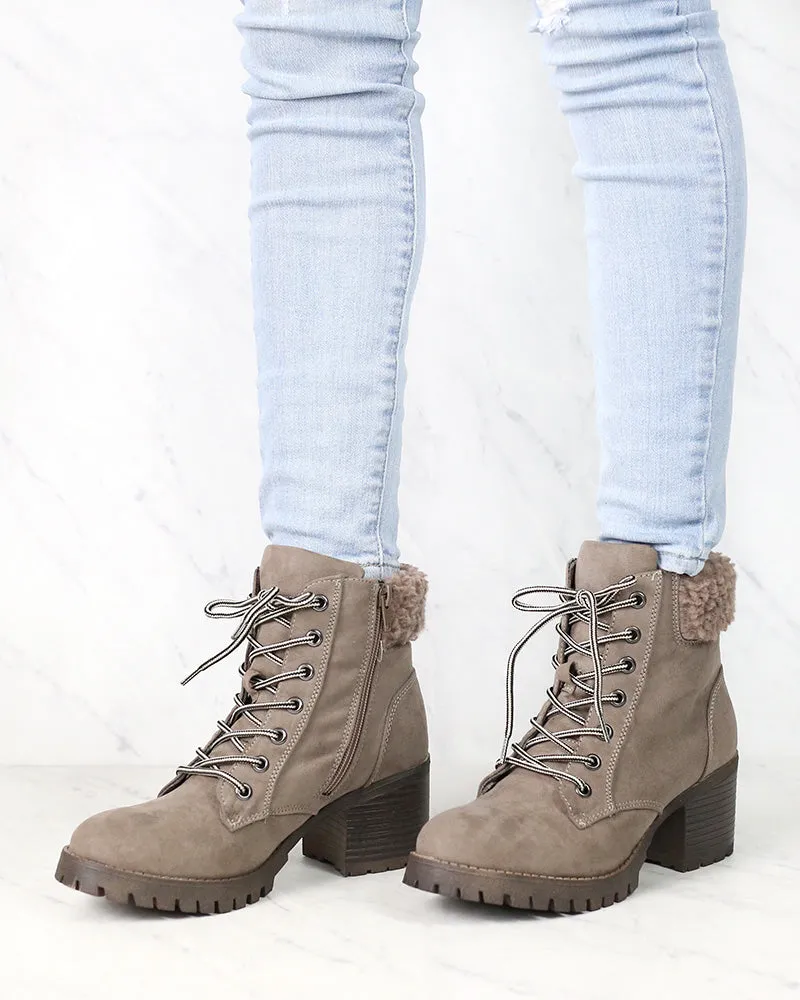 Lace-Up Sweater Cuff Ankle Booties - more colors