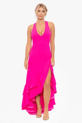 Mae V Neck Ruffle Tier Scuba Crepe Dress