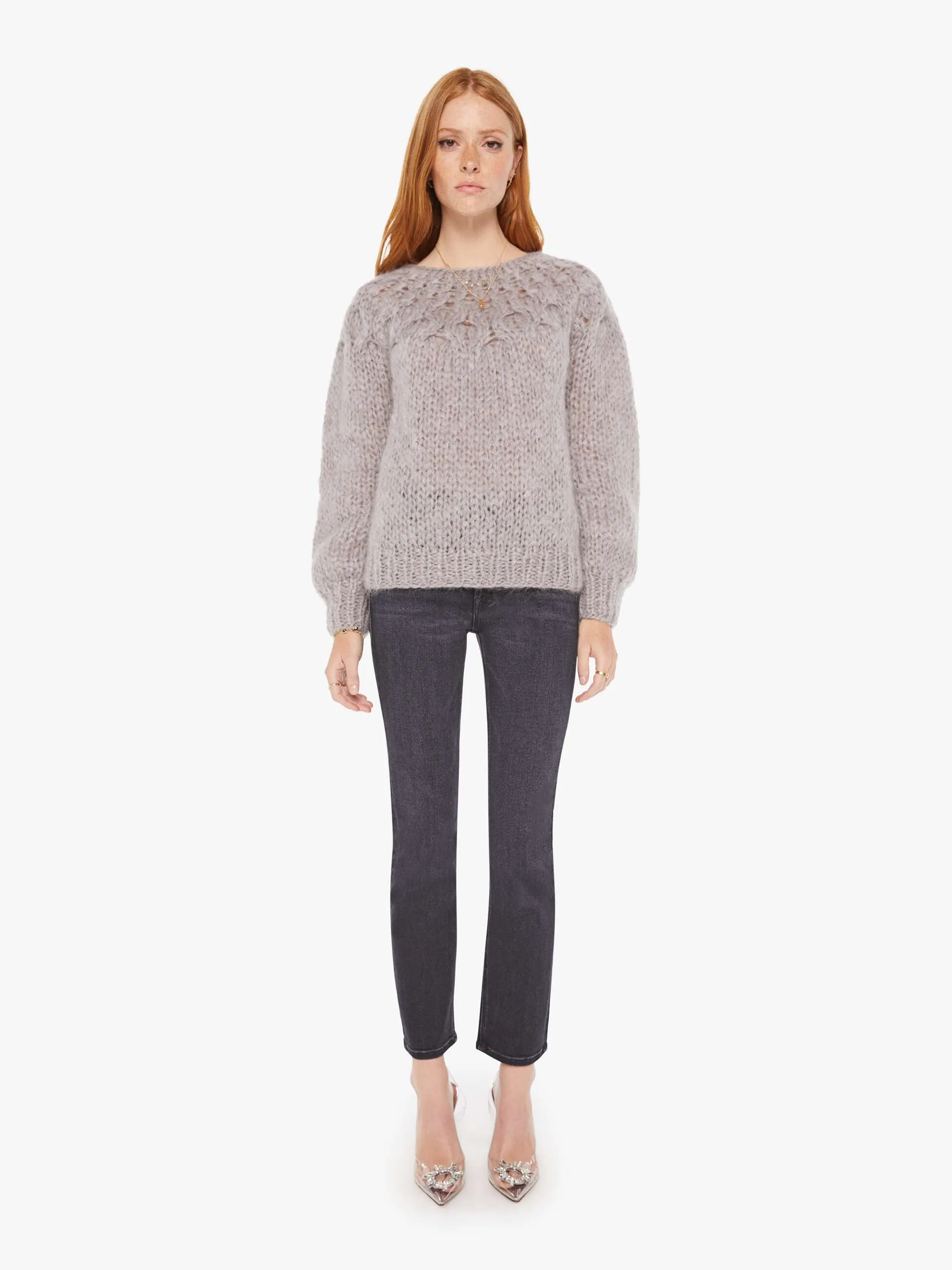 Maiami Mohair Honeycomb Pleated Pullover - Concrete