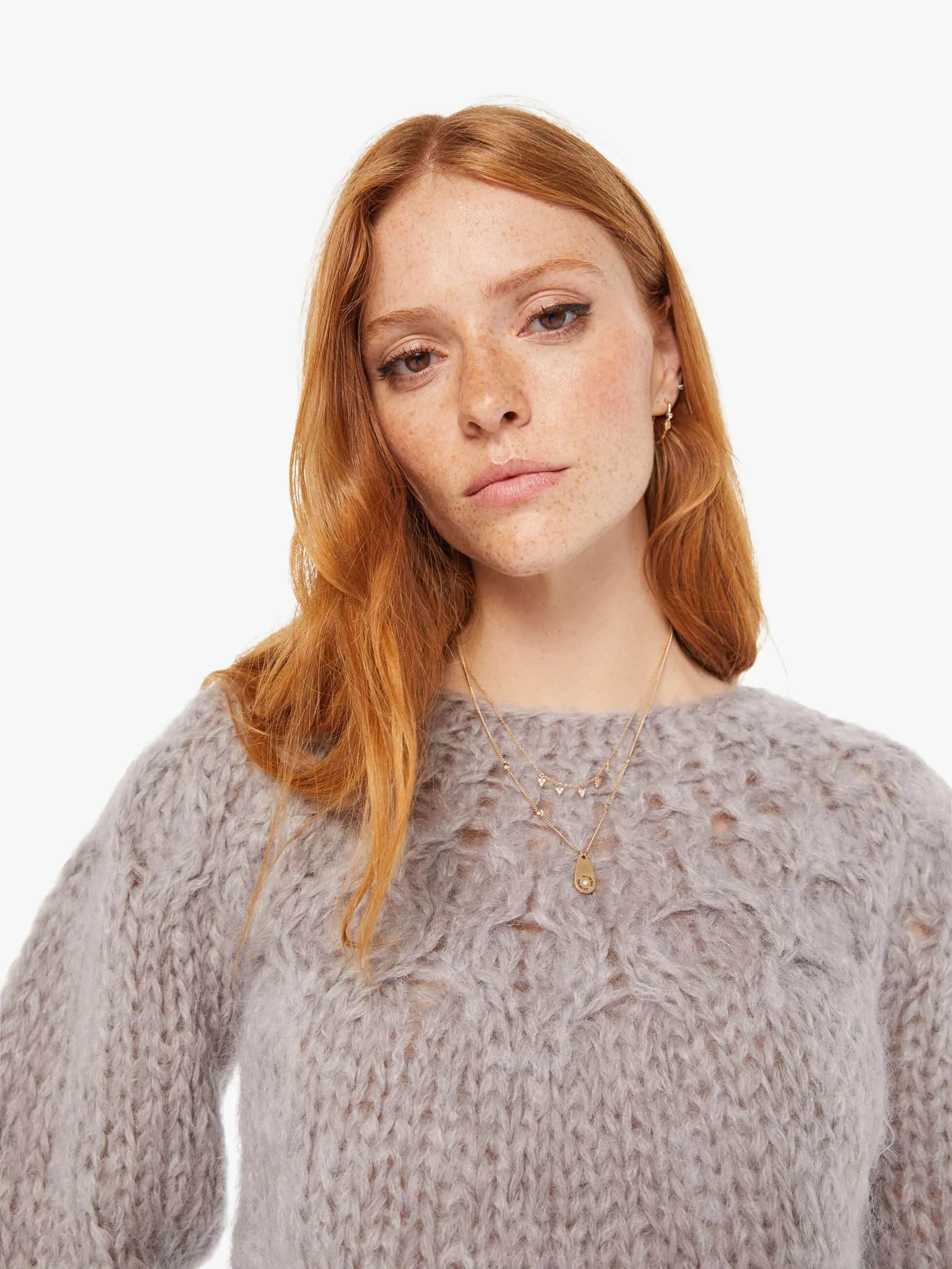 Maiami Mohair Honeycomb Pleated Pullover - Concrete