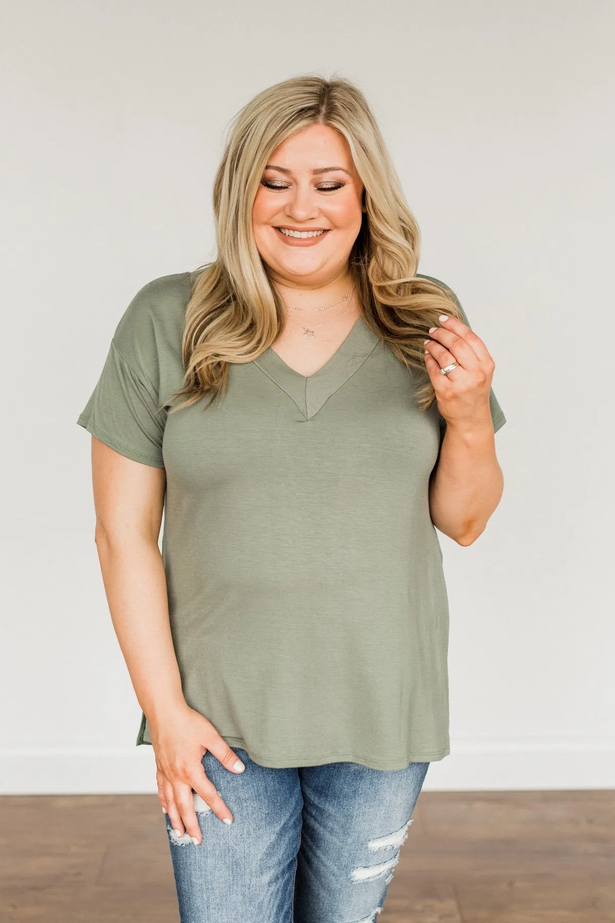 Make Today Matter V-Neck Top- Olive