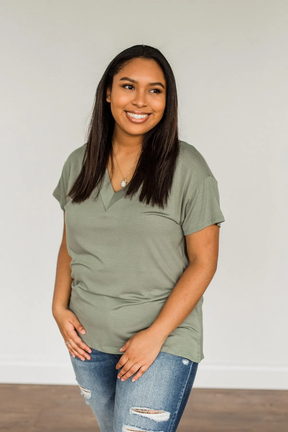 Make Today Matter V-Neck Top- Olive