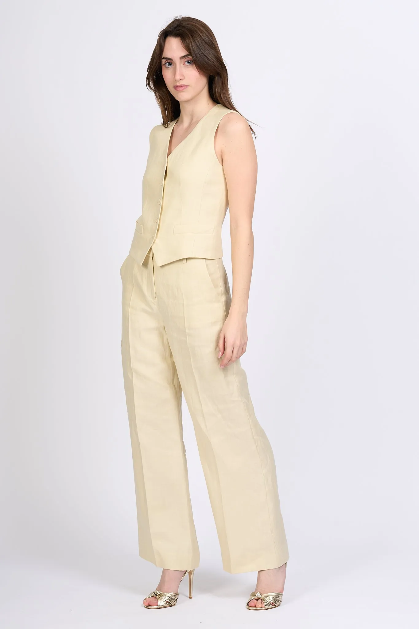 Max Mara Weekend Pantalone Malizia Lino Sabbia Donna