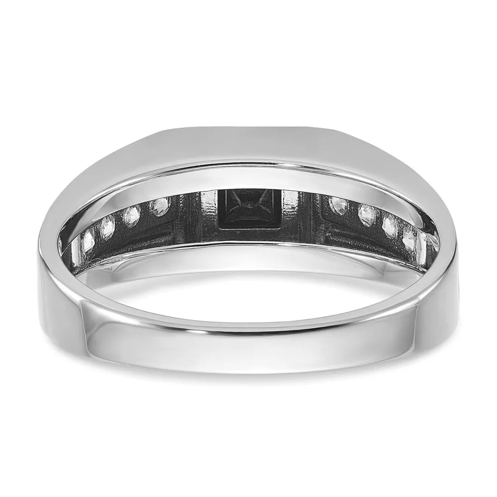 Men's 7.5mm Rhodium Plated 14K White Gold 7/8 Ctw Diamond Tapered Band