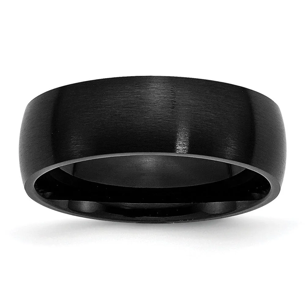 Men's 7mm Black Plated Stainless Steel Brushed Domed Band