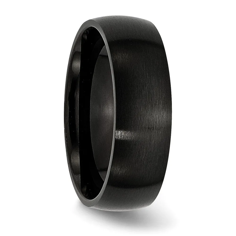 Men's 7mm Black Plated Stainless Steel Brushed Domed Band