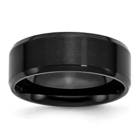 Men's 8mm Black Plated Stainless Steel Brushed & Beveled Edge Band