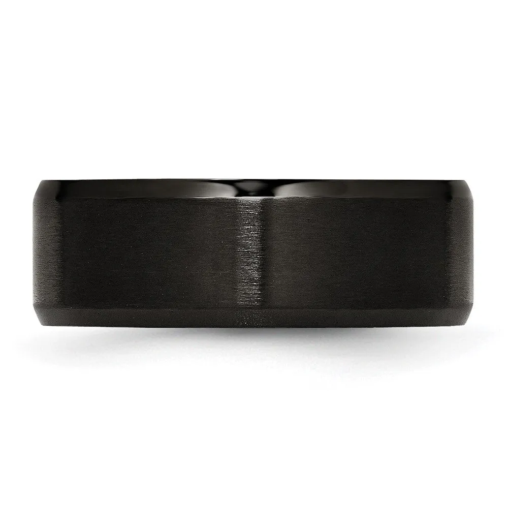 Men's 8mm Black Plated Stainless Steel Brushed & Beveled Edge Band