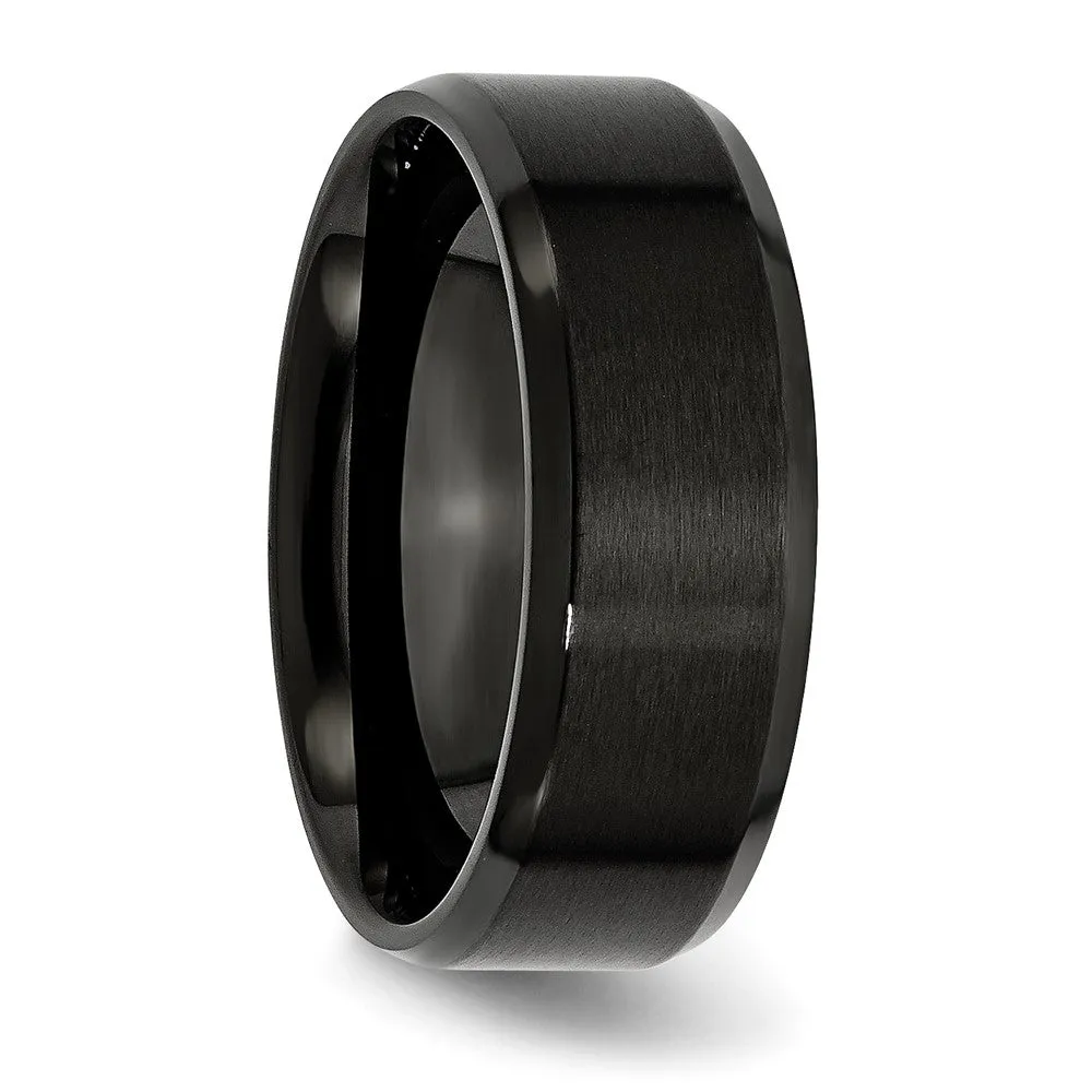 Men's 8mm Black Plated Stainless Steel Brushed & Beveled Edge Band