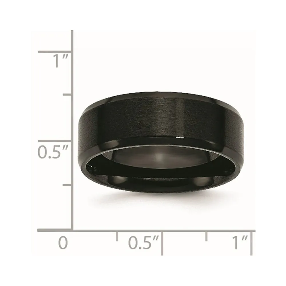 Men's 8mm Black Plated Stainless Steel Brushed & Beveled Edge Band