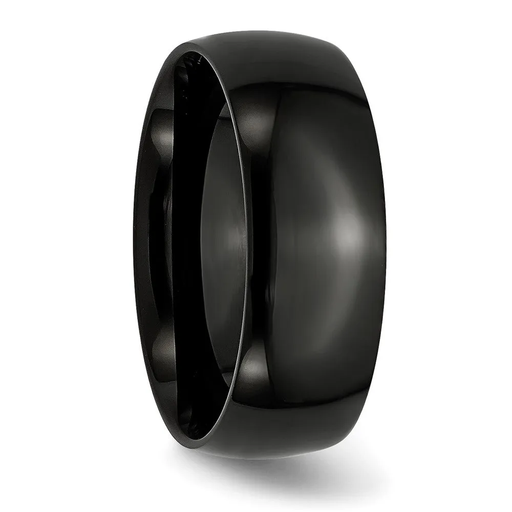 Men's 8mm Black Plated Stainless Steel Polished Domed Band