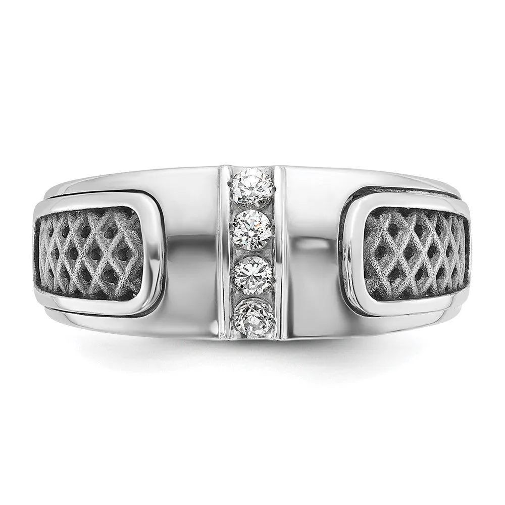 Men's 9.3mm 14K White Gold Black Rhodium 1/5 Ctw Diamond Tapered Band