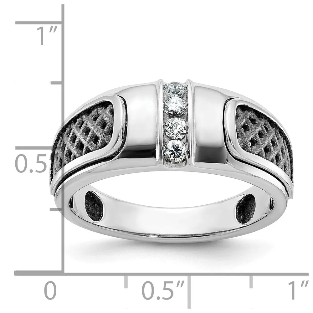 Men's 9.3mm 14K White Gold Black Rhodium 1/5 Ctw Diamond Tapered Band