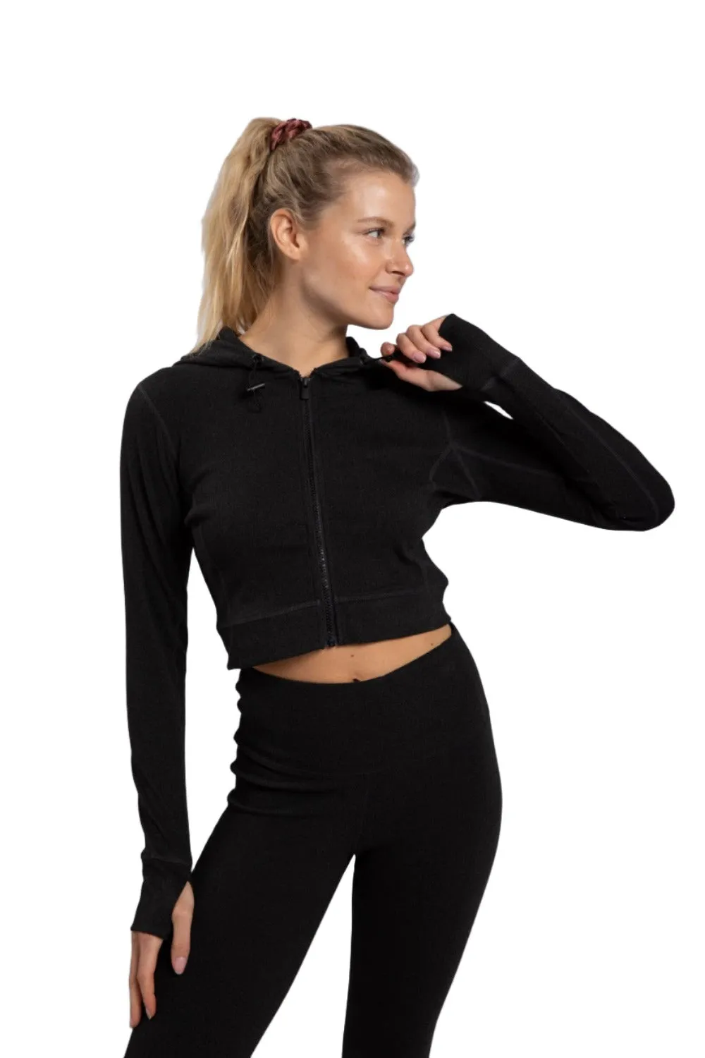 Mono B Cropped Zip Hoodie with Thumbholes AJ-A1061