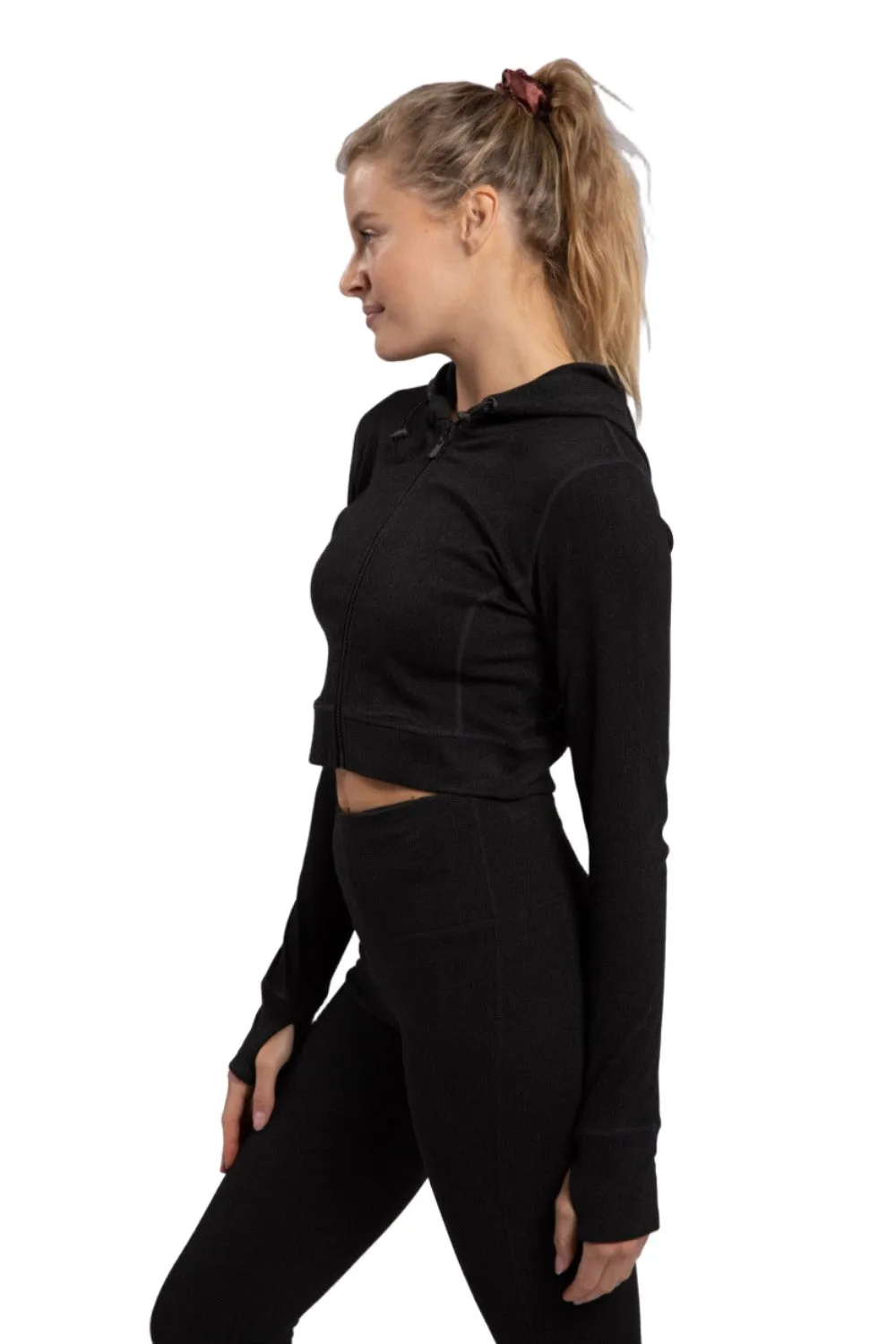 Mono B Cropped Zip Hoodie with Thumbholes AJ-A1061