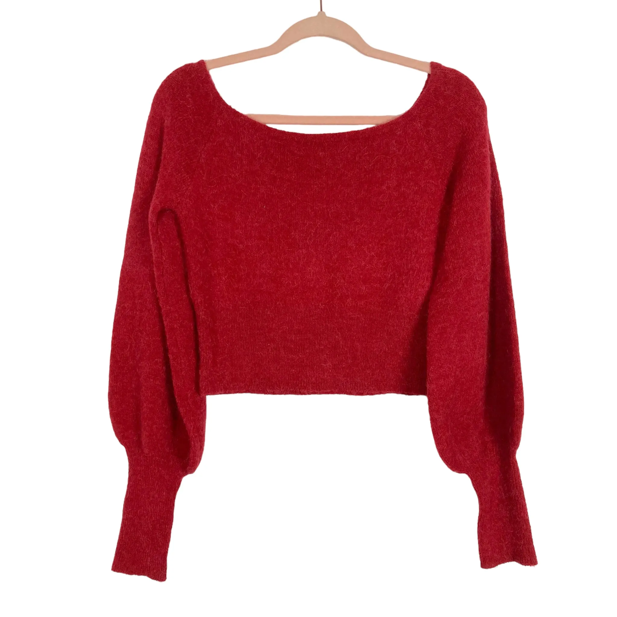 No Brand Red Wool Blend Boat Neck with Balloon Sleeves Sweater- Size ~XS (see notes)