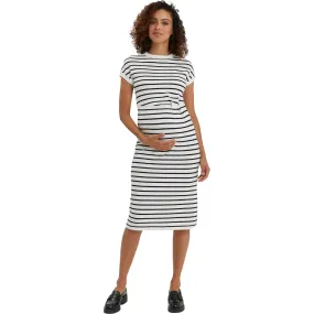 NOM Maternity Women's Lydia Striped Knit Knotted Dress, Black & White