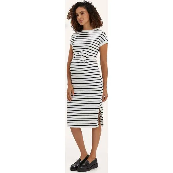 NOM Maternity Women's Lydia Striped Knit Knotted Dress, Black & White