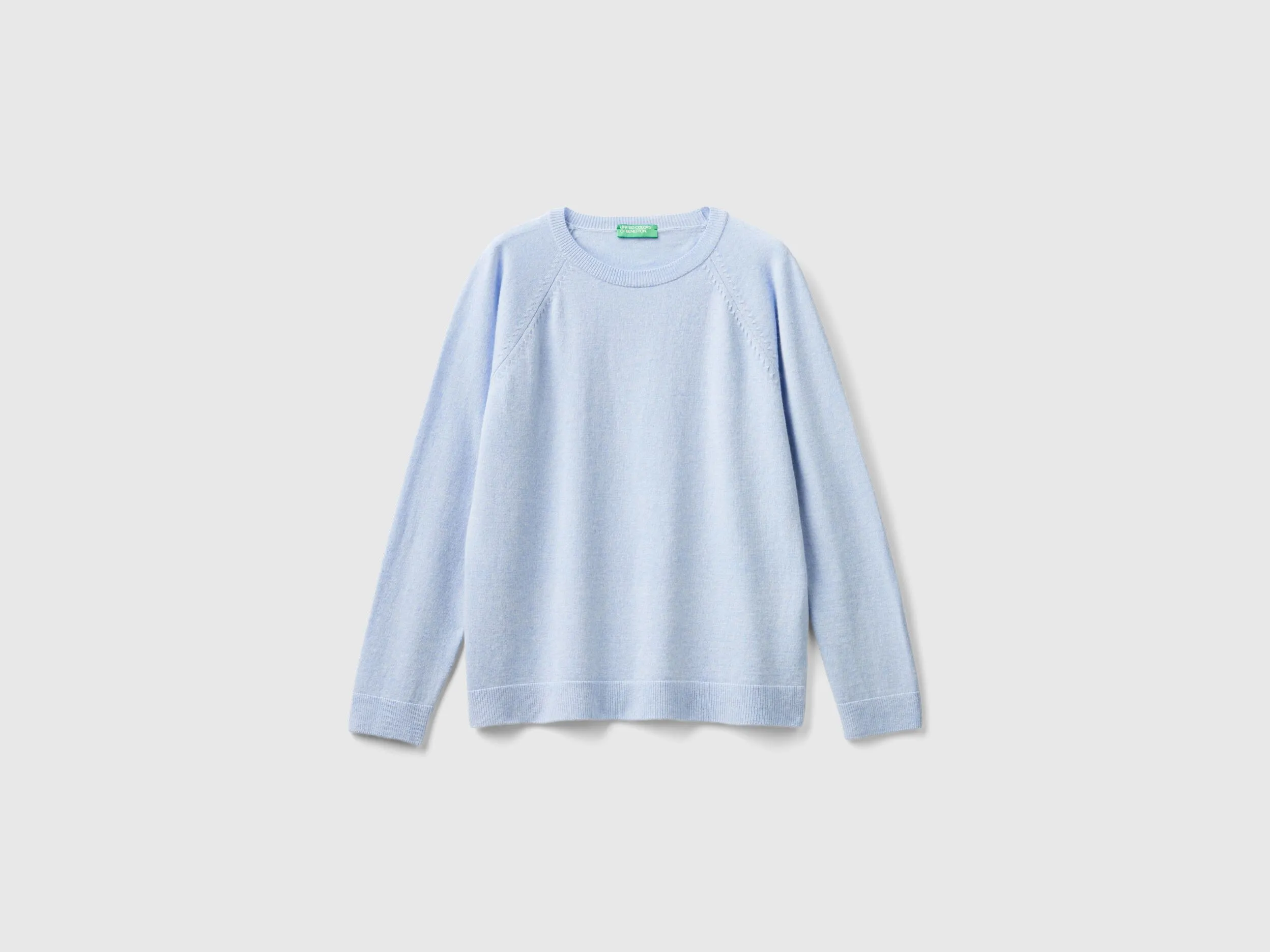 Ocean blue crew neck sweater in wool and cashmere blend - Light Blue | Benetton