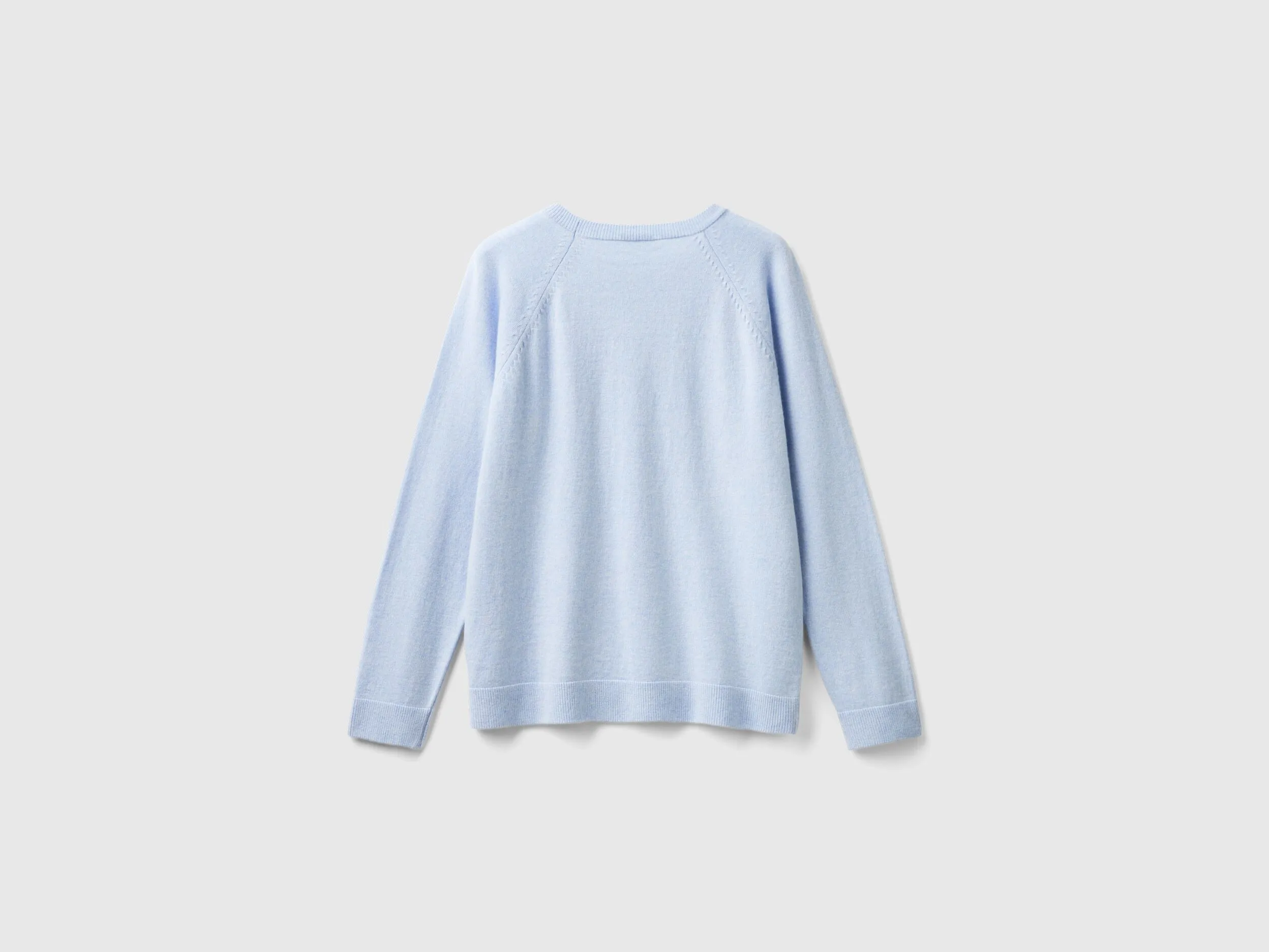 Ocean blue crew neck sweater in wool and cashmere blend - Light Blue | Benetton